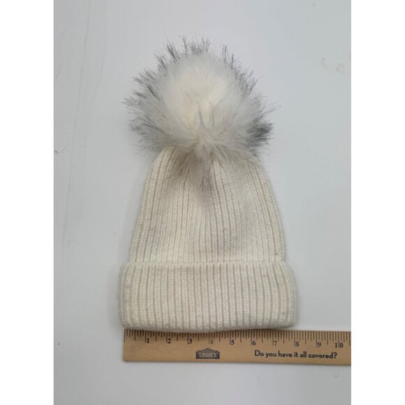 Norla Canada White Knit Beanie Hat With Faux Fur Pom - Picture 3 of 6